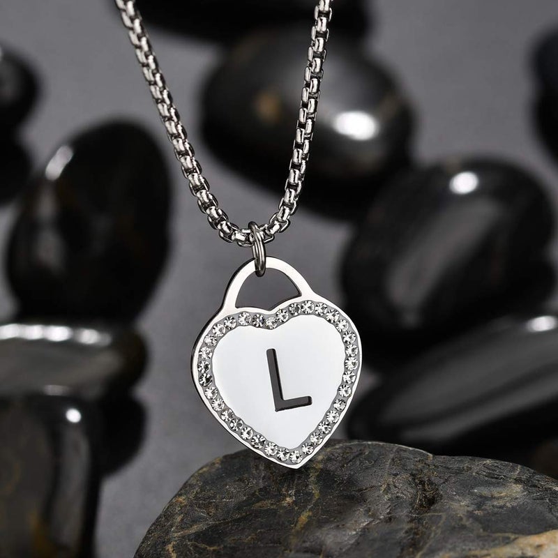 Vanstart CALIS Women's Silver Initial Necklace Stainless Steel Love Heart Tiny Letter Necklace Personalized Name Jewelry for Girlfriend Gift Alphabet Letter L - Image 2